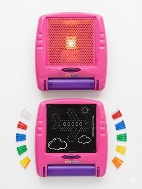 Vintage Hasbro Lite Brite Pink Flat Screen Toy Set Pegs Templates